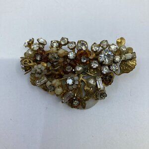 Vtg early MIRIAM HASKELL ? RARE filigree brass shell mother of pearl brooch